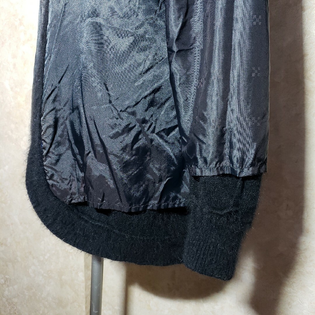 アンゴラ調ウールブレンドビーズ装飾トッパーカーディガンボレロ裏地付き黒 レディースのトップス(カーディガン)の商品写真