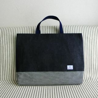 大きめレッスンバッグ   紺デニム   イカリ 45×35×6  ハンドメイド(レッスンバッグ)