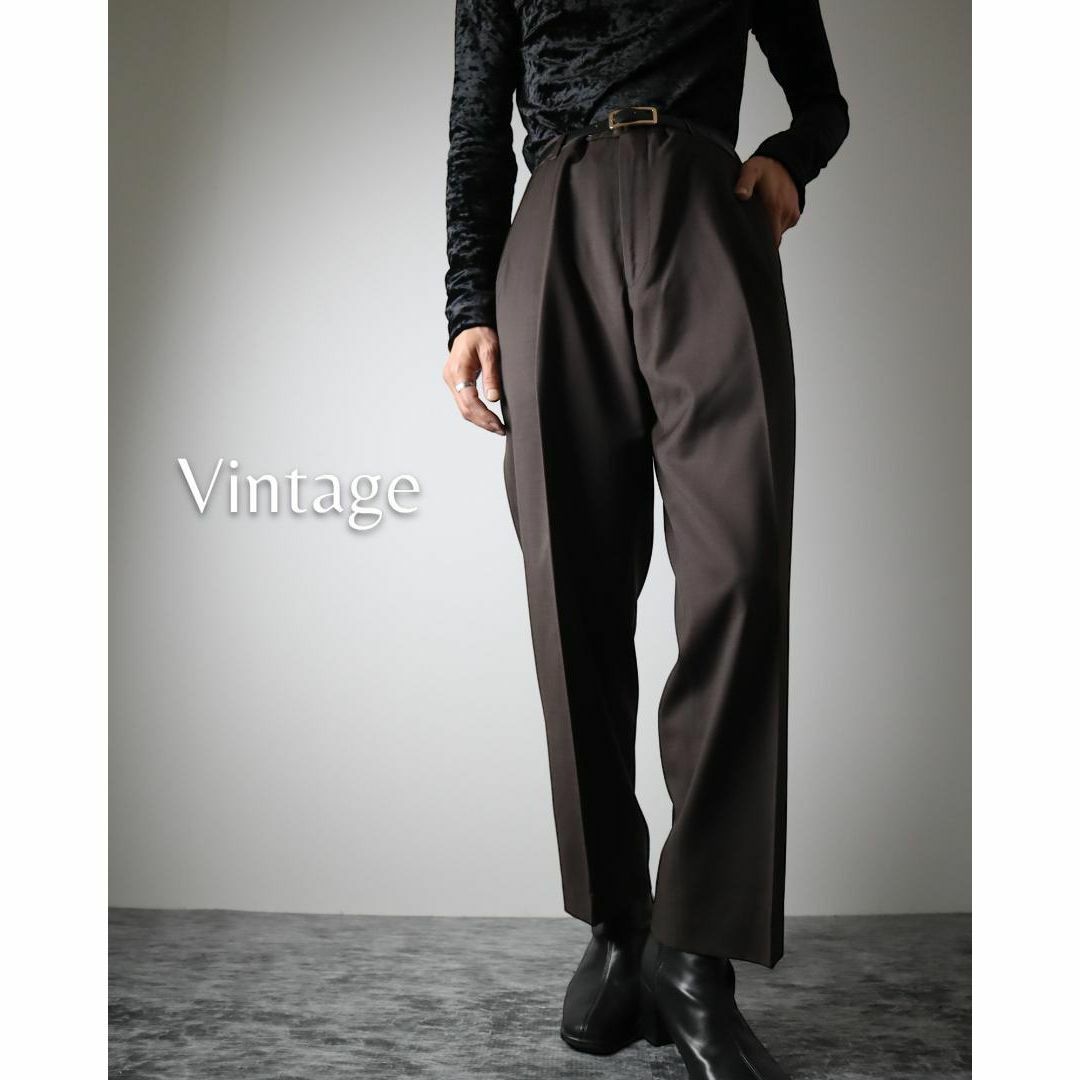 ART VINTAGE(アートヴィンテージ)の【vintage】2タック ワイド ウール レトロ スラックス W34 ブラウン メンズのパンツ(スラックス)の商品写真