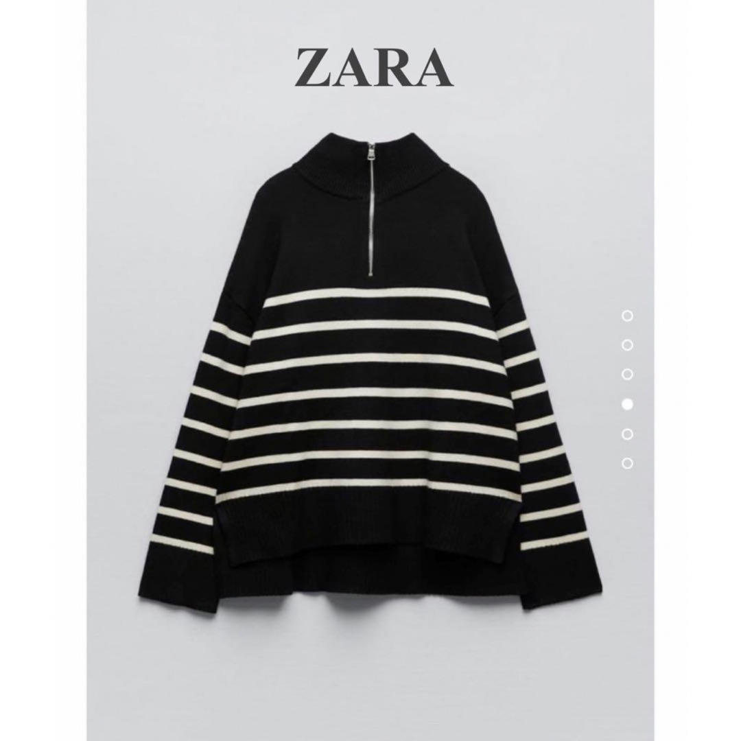 ZARA(ザラ)の新品タグ付き　ジップ付きストライプ柄セーター レディースのトップス(ニット/セーター)の商品写真