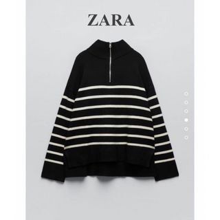 ザラ(ZARA)の新品タグ付き　ジップ付きストライプ柄セーター(ニット/セーター)