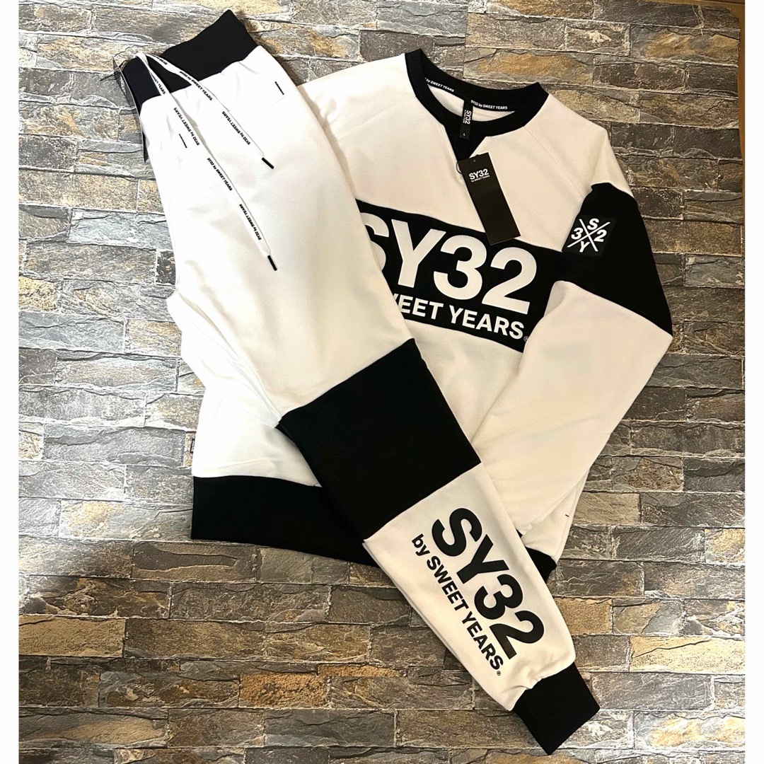 【新品】SY32 bysweetyears／スウェット トレーナー パンツ Lカラーホワイト×ブラック