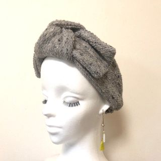 ハンドメイド　グレー　ツイスト　リボン　ターバン(ヘアバンド)