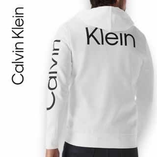 カルバンクライン(Calvin Klein)のカルバンクラインジーンズ メンズ ビッグロゴ パーカー M 白 ブラック ロゴ(パーカー)