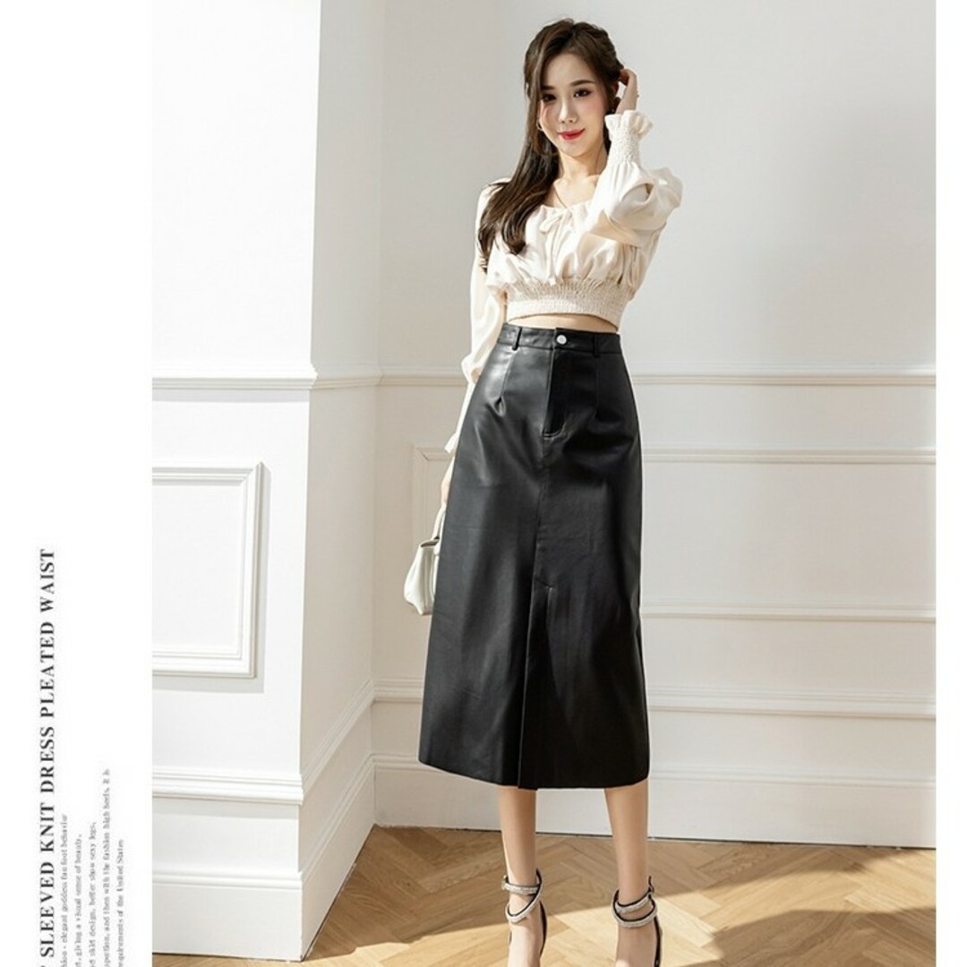 フェイクレザースカート モダンクラシック エッジ　ブラック レディースのスカート(その他)の商品写真