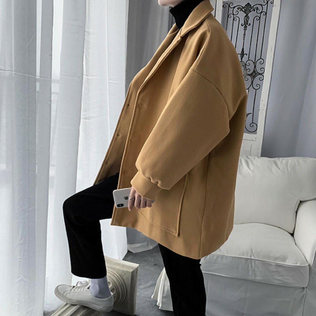 ❥ ビッグシルエット チェスターコート ロングコート アウター メンズ 韓国 メンズのジャケット/アウター(チェスターコート)の商品写真