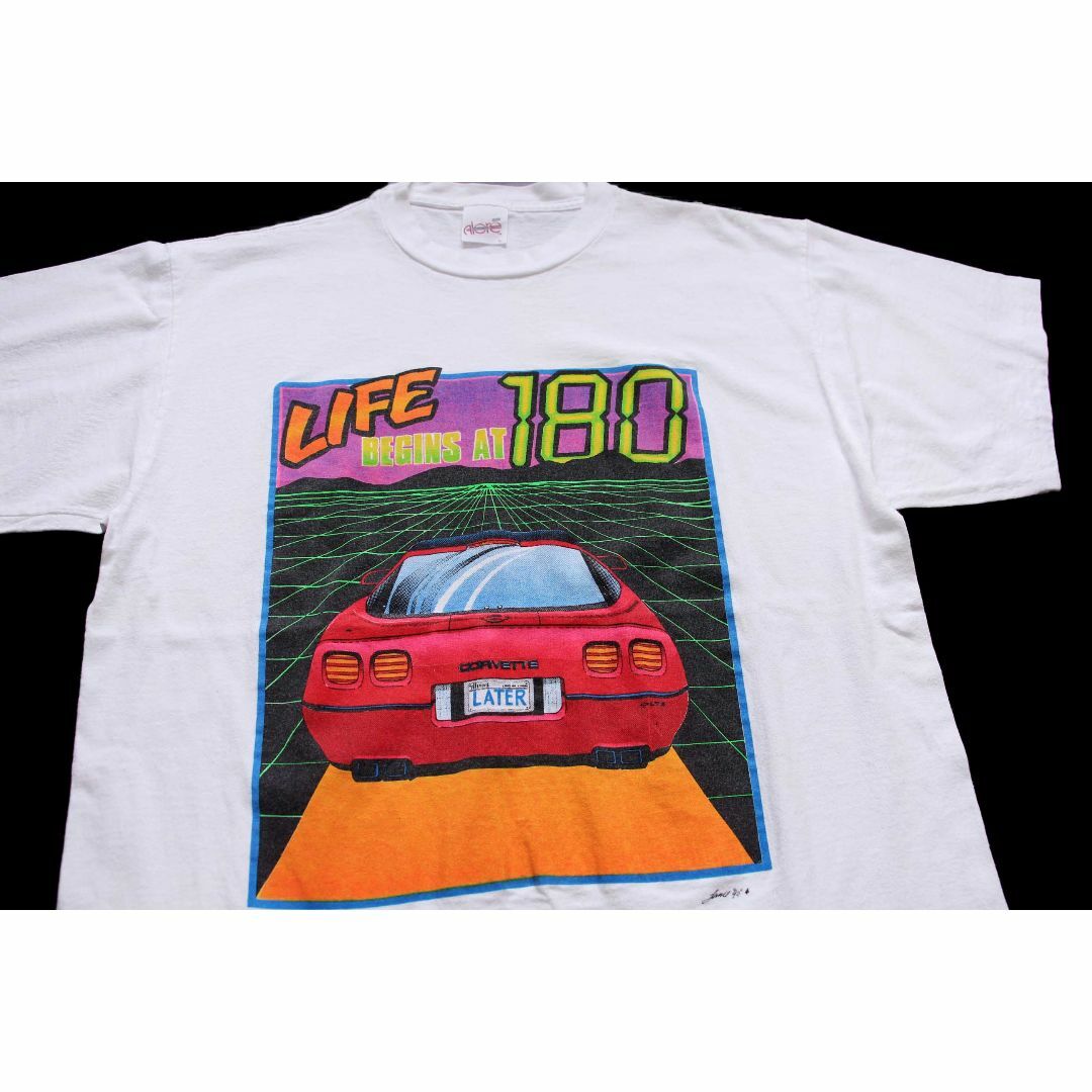 90s USA製 LIFE BEGINS AT 180 CORVETTEコルベット ZR-1 グラフィック コットンTシャツ 白 L★ビンテージ コンピューター ゲーム メンズのトップス(Tシャツ/カットソー(半袖/袖なし))の商品写真