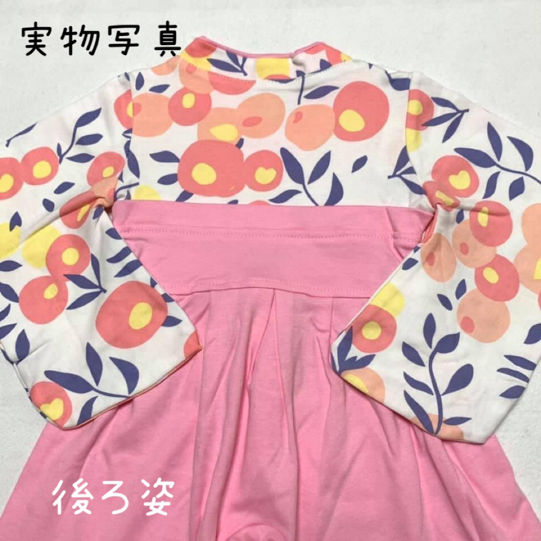 70  つばき　ピンク　袴ロンパース　リボン　靴下　3点セット　女の子　ひな祭り キッズ/ベビー/マタニティのベビー服(~85cm)(和服/着物)の商品写真