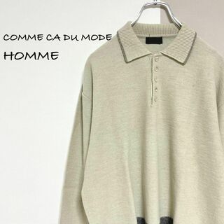 コムサデモード(COMME CA DU MODE)のコムサデモードメン　長袖ポロシャツ　麻混　日本製　裾ボーダー(ポロシャツ)
