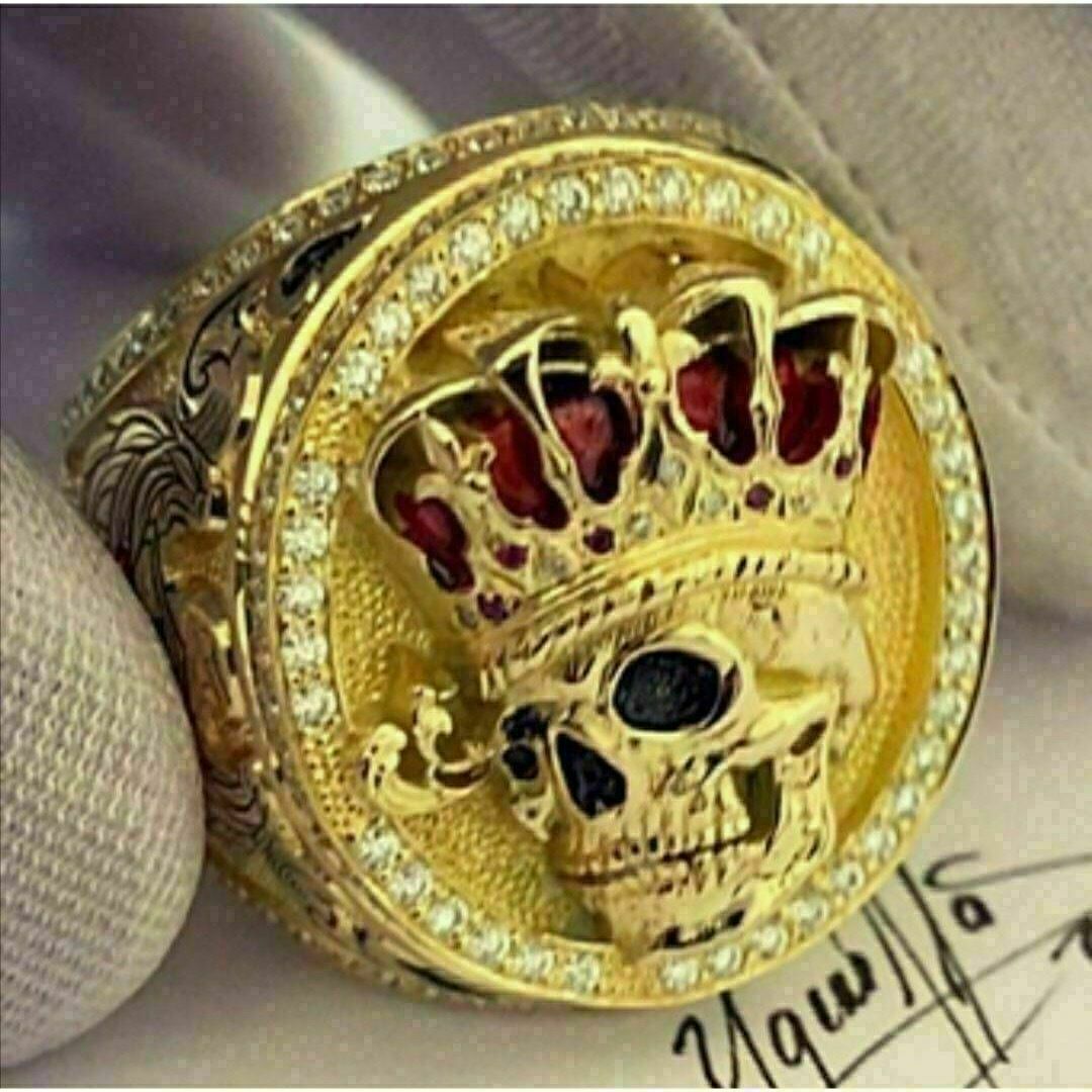 【A015】リング　メンズ　指輪　ゴールド　スカル　骸骨　キング　20号 メンズのアクセサリー(リング(指輪))の商品写真