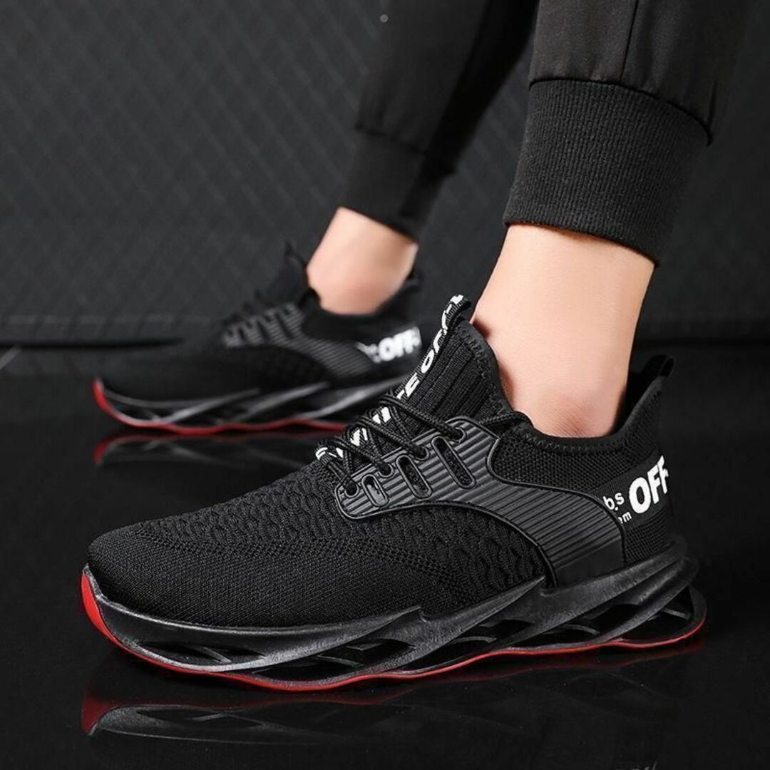 25cm/メンズスニーカーシューズランニング厚底メッシュ運動靴ブラック男性黒PO メンズの靴/シューズ(スニーカー)の商品写真