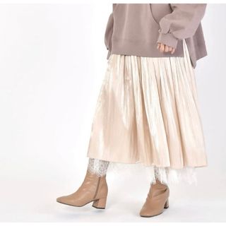 ダブルクローゼット(w closet)の①wcloset サテンスカート　レーススカート　2way リバーシブル　ロング(ロングスカート)