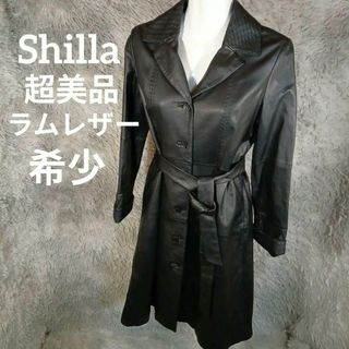 シビラ(Sybilla)の17-181超美品　シビラ　希少　ラムレザーロングコート　М　編み込み　ブラック(ロングコート)