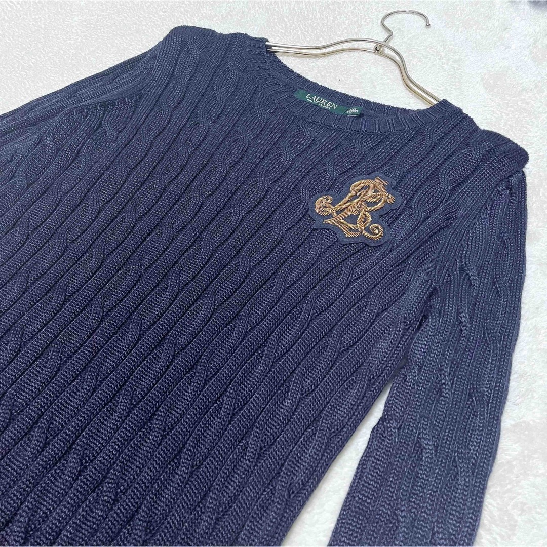 Ralph Lauren(ラルフローレン)のLAUREN RALPH LAUREN ワッペンケーブルニット　ネイビー XXS レディースのトップス(ニット/セーター)の商品写真