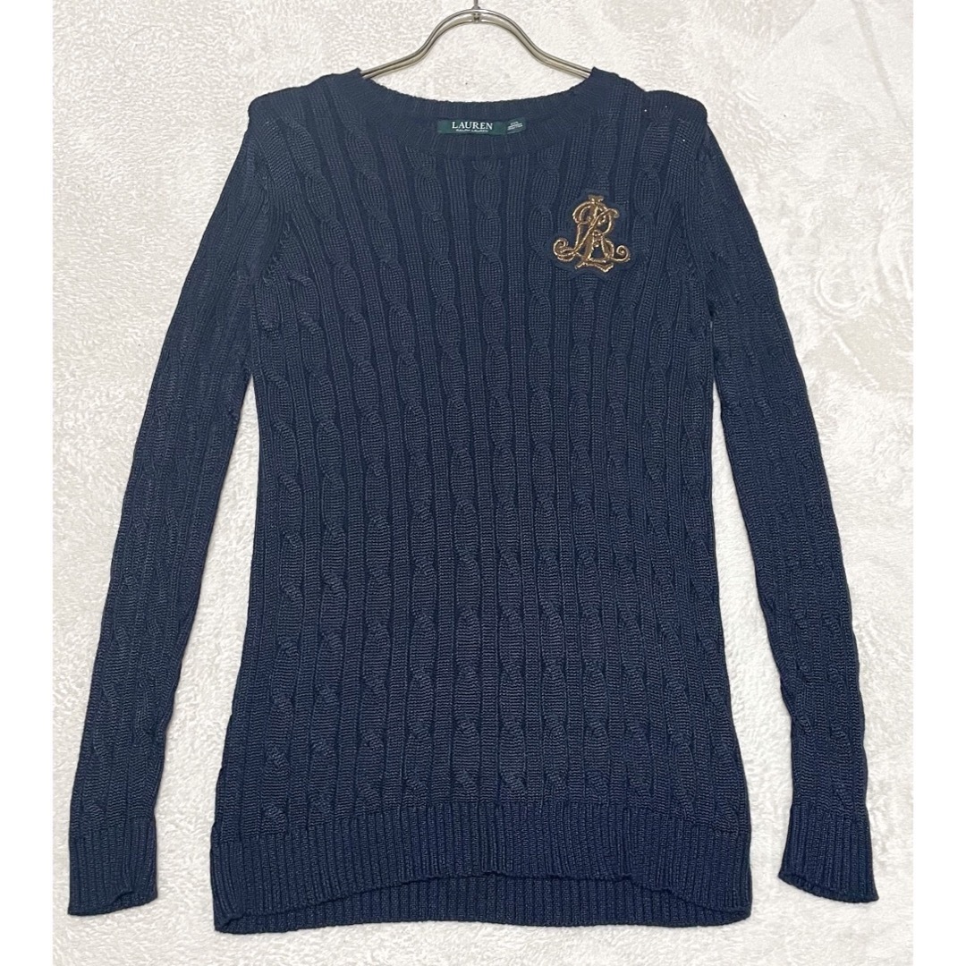 Ralph Lauren(ラルフローレン)のLAUREN RALPH LAUREN ワッペンケーブルニット　ネイビー XXS レディースのトップス(ニット/セーター)の商品写真