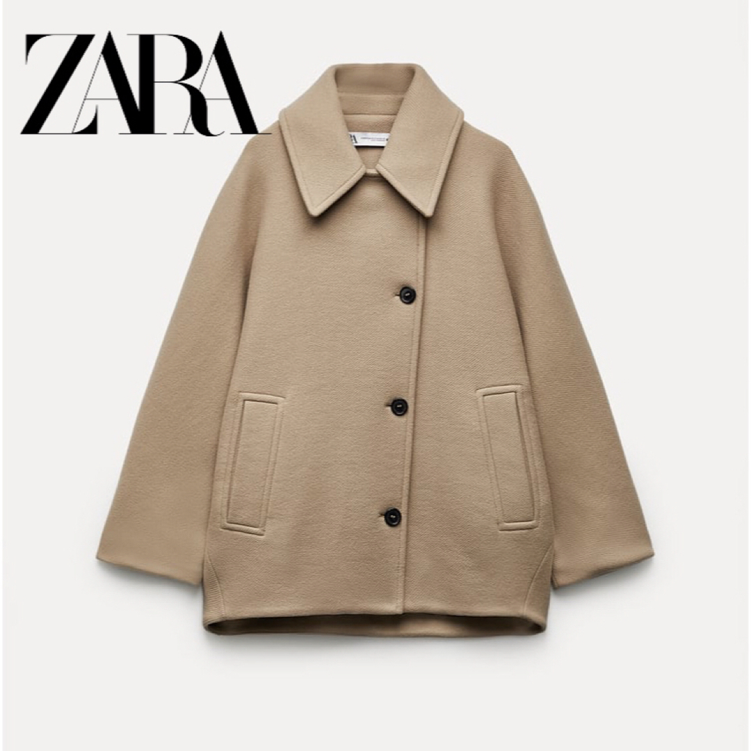 ZARA - ZARA ショート ウールブレンド コート ゴールデンブラウン XXXS