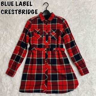 ブルーレーベルクレストブリッジ(BLUE LABEL CRESTBRIDGE)の美品♪ブルーレーベルクレストブリッジ ワンピース チェック ベルト 36(ひざ丈ワンピース)