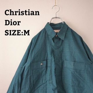 クリスチャンディオール(Christian Dior)のクリスチャンディオール 長袖 シャツ グレンチェック M グリーン 緑 ポケット(シャツ)