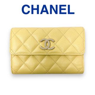 マトラッセ【美品】CHANEL シャネル ミニ財布 ライトイエロー 黄色 正規品