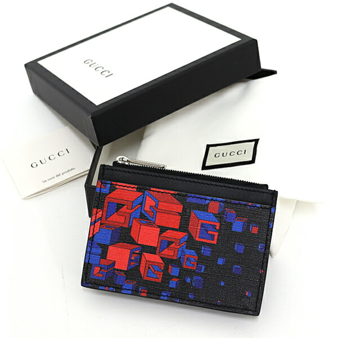 Gucci(グッチ)のグッチ GUCCI スクエア Gスペース コインケース カードケース レザー 628471 ブラック レッド ブルー シルバー金具 未使用品 メンズのファッション小物(折り財布)の商品写真