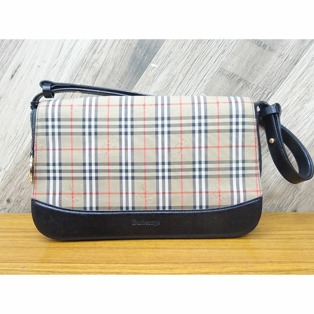BURBERRY - K博ニ002/ バーバリー シャドーホース キャンバス レザー ショルダーバッグ