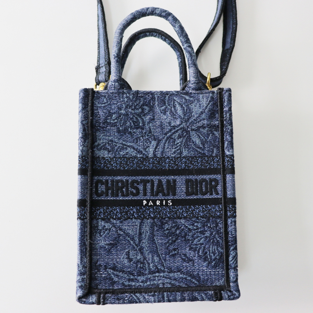 美品 クリスチャンディオール Christian Dior DIOR BOOK TOTE ミニバーティカルバッグ  ストラップ付き/ネイビー【2400013691048】