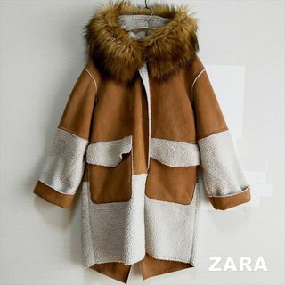 ザラ(ZARA)の【ZARA】ザラ ファーフード ボア切替 ムートンコート(ロングコート)