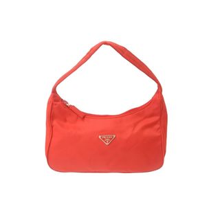 プラダ(PRADA)の極美品 PRADA プラダ ミニハンドバッグ MV515 ホーボー 三角ロゴプレート ナイロン レッド シルバー金具 イタリア製 中古 58834(ハンドバッグ)