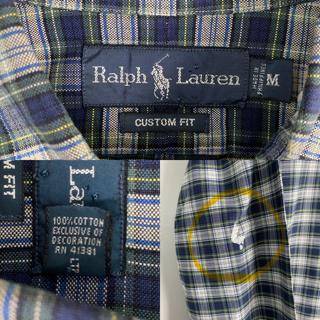 Ralph Lauren(ラルフローレン)の【ラルフローレン　長袖シャツ　チェック柄　ワンポイント刺しゅう　緑　青　古着】 メンズのトップス(シャツ)の商品写真