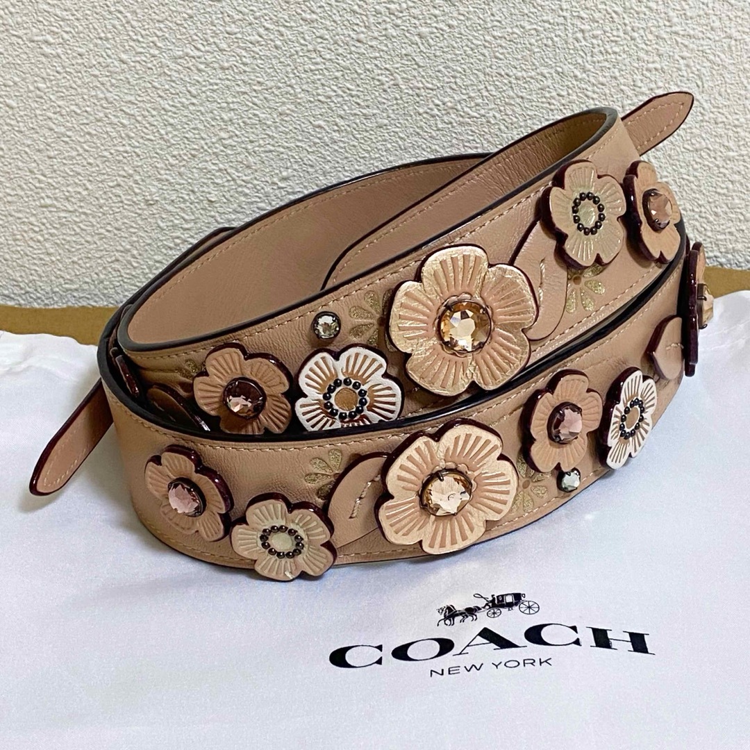 【美品】COACH  クリスタル ティーローズ  ショルダーストラップsize長さ108cm