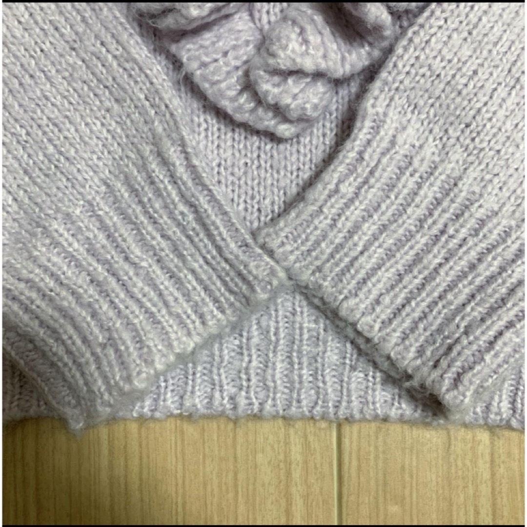 ZARA(ザラ)のザラ ZARA ビッグフリル クロップド ニット セーター パープル　Lサイズ レディースのトップス(ニット/セーター)の商品写真