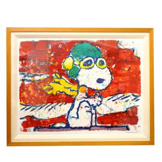 美品 トム・エバーハート LOW FAT MEAL OVER SANTA MONICA リトグラフ スヌーピー 絵画 絵  0074【中古】Tom Everhart(置物)