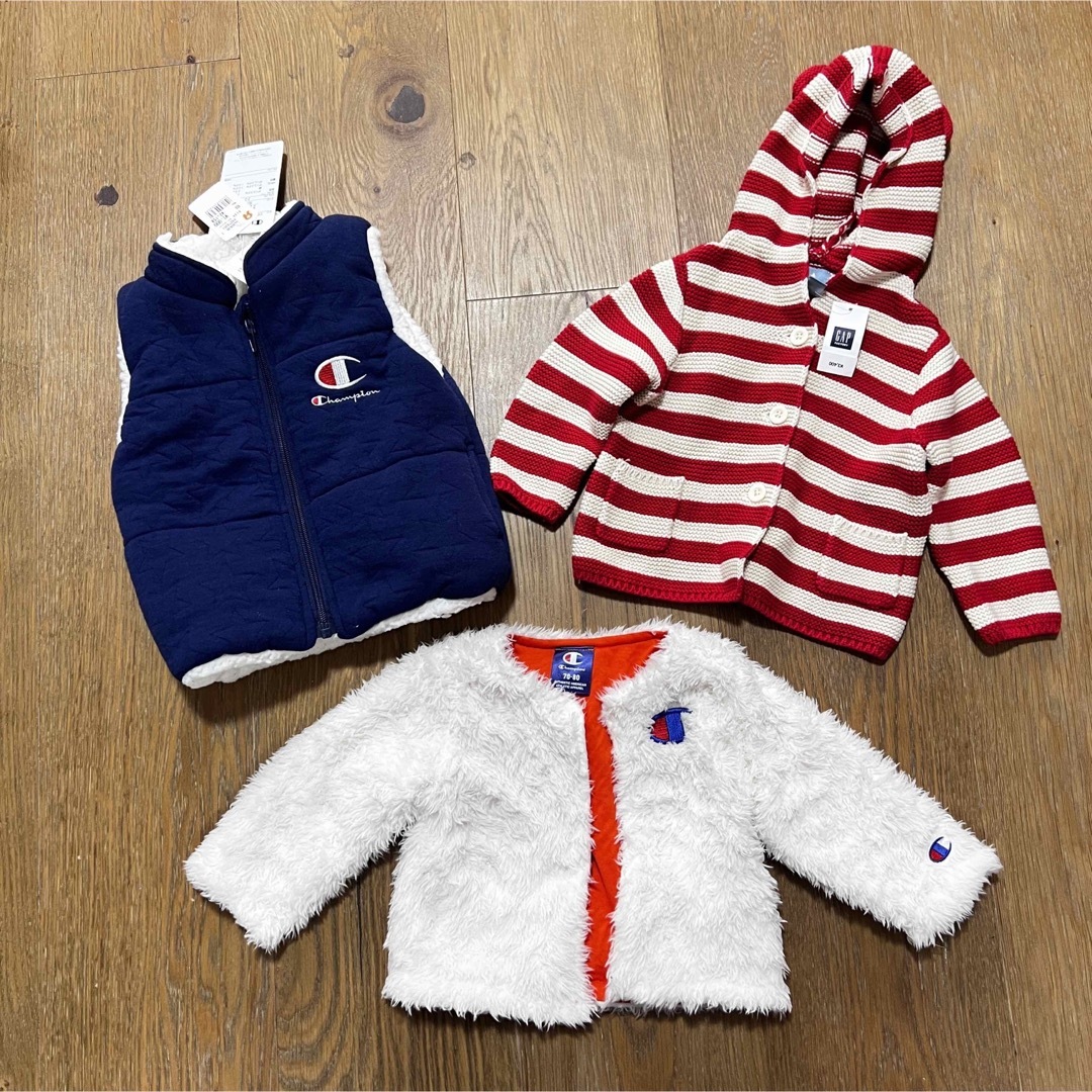 Champion(チャンピオン)の新品champion 子供　ベスト　ジャケット　gap カーディガン　セット キッズ/ベビー/マタニティのキッズ服女の子用(90cm~)(カーディガン)の商品写真