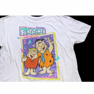 THE FLINTSTONES フリントストーン フレッド バーニー ラブル コットンTシャツ 白 XL★キャラ アニメ 原始家族 ホワイト オーバーサイズ(Tシャツ/カットソー(半袖/袖なし))