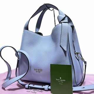 ケイトスペードニューヨーク(kate spade new york)の【極美品】ケイトスペード ノット ショルダーバッグ 2way ロゴ シボ革 水色(ショルダーバッグ)