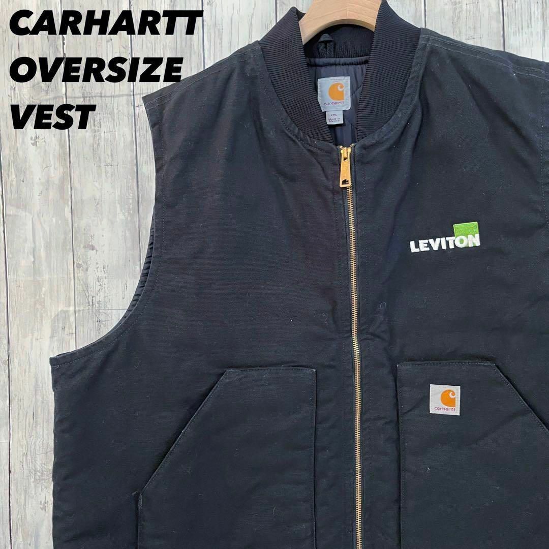 carhartt(カーハート)のヴィンテージ古着CARHARTTカーハート　ダック生地ジップアップワークベスト黒 メンズのトップス(ベスト)の商品写真