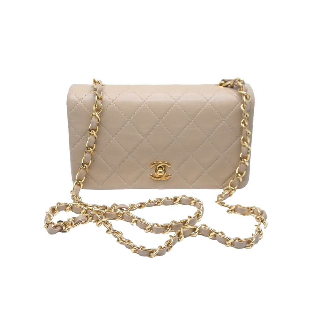 CHANEL シャネル チェーンショルダーバッグ マトラッセ 1番台 フルフラップ ベージュ ゴールド金具 美品  58934開閉式