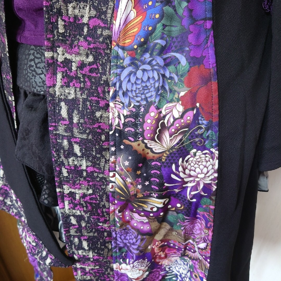 QutieFrash 和柄ロング羽織(黒紫) メンズのトップス(カーディガン)の商品写真