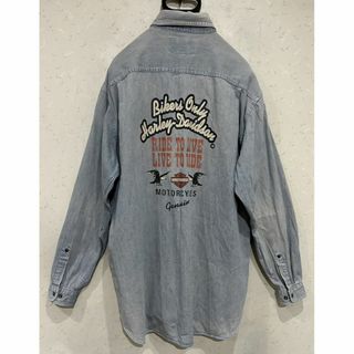 ハーレーダビッドソン(Harley Davidson)の＊HARLEY DAVIDSON 80070 プリント デニムシャツ XL(シャツ)