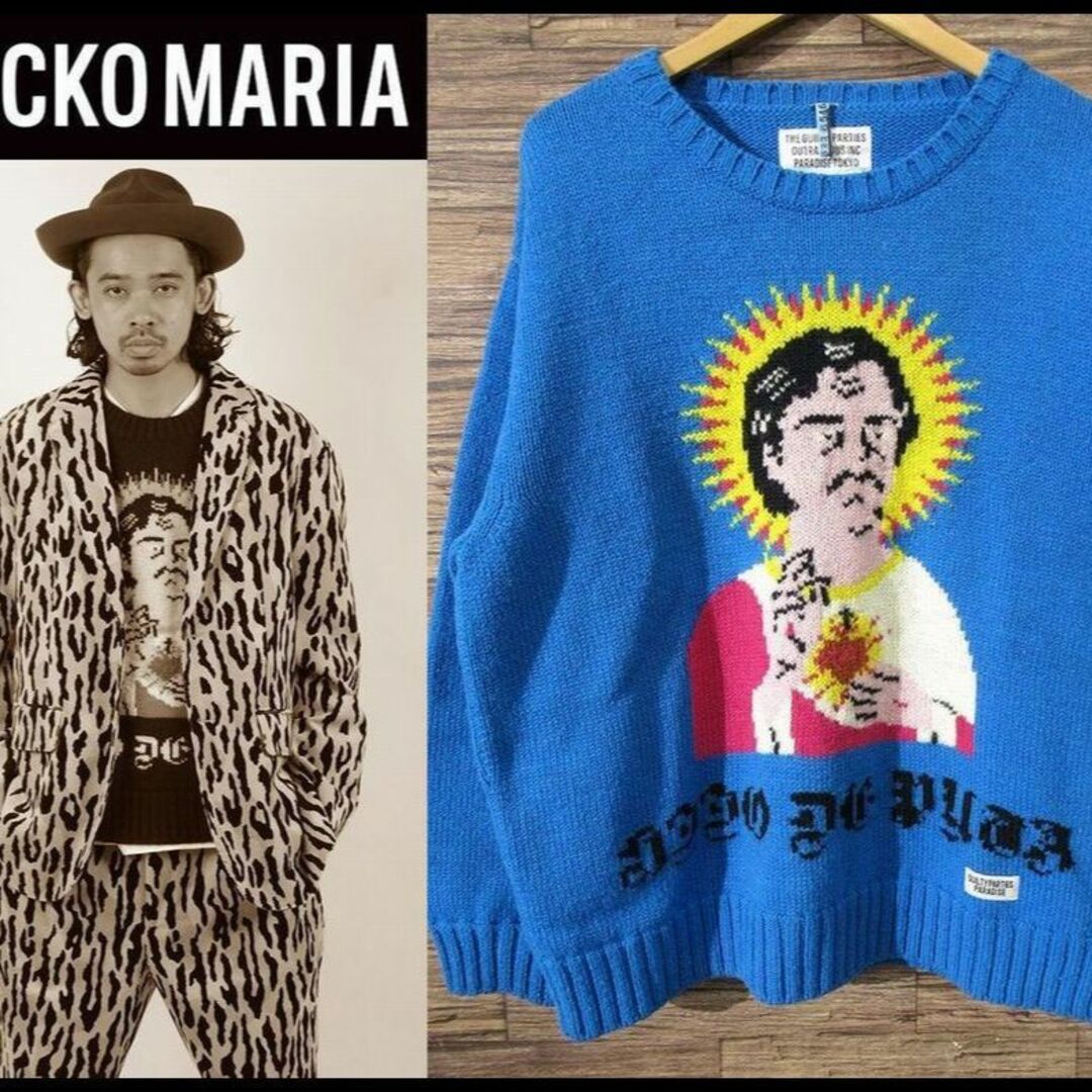 WACKO MARIA(ワコマリア)の美品 ワコマリア パブロ エスコバル ミドルゲージ ウール ニット セーター L メンズのトップス(ニット/セーター)の商品写真