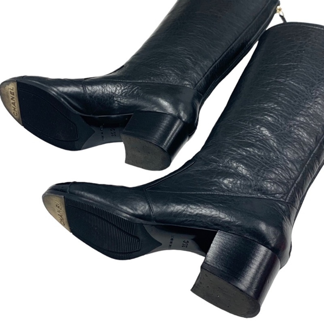 シャネル CHANEL ブーツ ロングブーツ 靴 シューズ シワ加工 ココマーク レザー パテント ブラック 黒カラー
