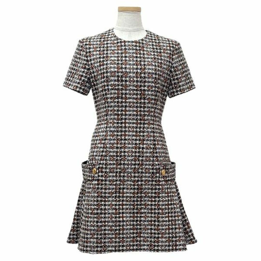 LOUIS VUITTON(ルイヴィトン)のルイヴィトン スケータードレス ワンピース 服 アパレル 半袖 モノグラム ツイード ブラウン ベージュ レディース LV 新品同様 5390 レディースのワンピース(ミニワンピース)の商品写真