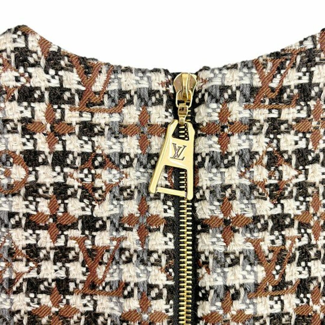 LOUIS VUITTON(ルイヴィトン)のルイヴィトン スケータードレス ワンピース 服 アパレル 半袖 モノグラム ツイード ブラウン ベージュ レディース LV 新品同様 5390 レディースのワンピース(ミニワンピース)の商品写真