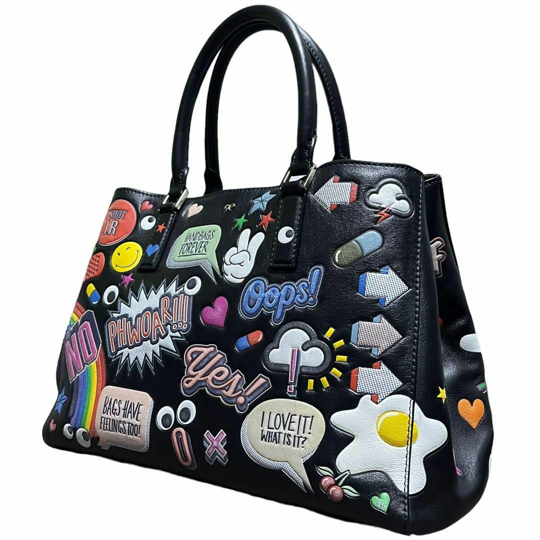 ANYA HINDMARCH(アニヤハインドマーチ)の【美品】アニヤハインドマーチ トート オールオーバー ステッカーズ レザー 黒 レディースのバッグ(トートバッグ)の商品写真