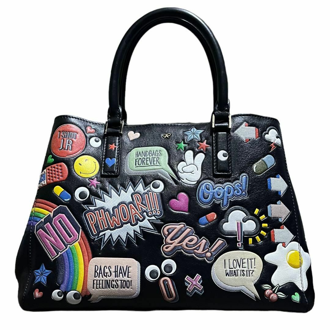 ANYA HINDMARCH(アニヤハインドマーチ)の【美品】アニヤハインドマーチ トート オールオーバー ステッカーズ レザー 黒 レディースのバッグ(トートバッグ)の商品写真