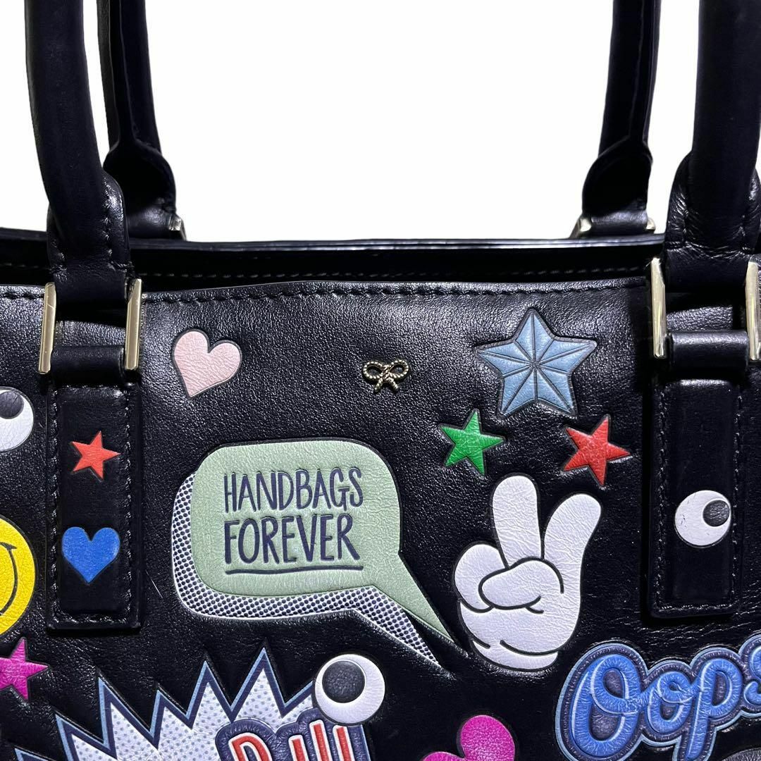 ANYA HINDMARCH(アニヤハインドマーチ)の【美品】アニヤハインドマーチ トート オールオーバー ステッカーズ レザー 黒 レディースのバッグ(トートバッグ)の商品写真