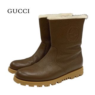 グッチ(Gucci)のグッチ GUCCI ブーツ ショートブーツ 靴 シューズ GGロゴ レザー ファー ブラウン(ブーツ)