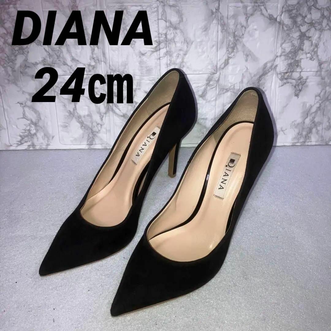 DIANA ダイアナ　ヒールパンプス　スエード　レース　ポインテッド　黒