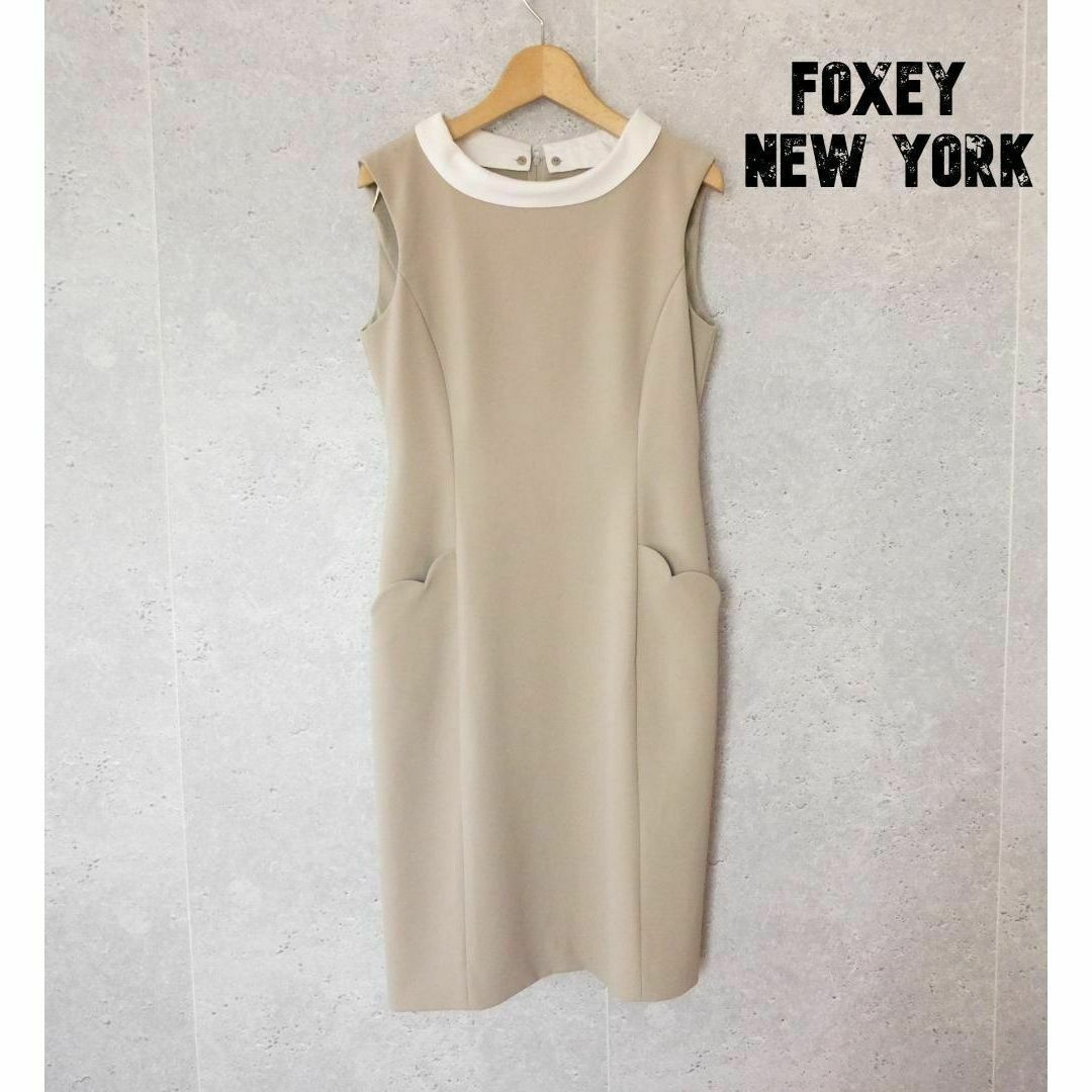 FOXEY NEW YORK(フォクシーニューヨーク)の美品 FOXEY NEW YORK 2WAY 襟付き ノースリーブワンピース レディースのワンピース(ひざ丈ワンピース)の商品写真