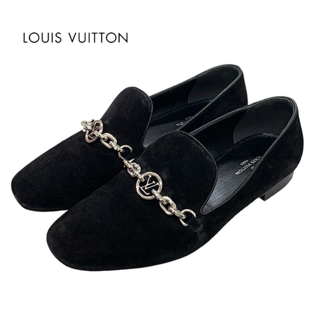 LOUIS VUITTON(ルイヴィトン)のルイヴィトン LOUIS VUITTON ローファー フラットシューズ 靴 シューズ チェーン LVサークル スエード ブラック 黒 シルバー レディースの靴/シューズ(ローファー/革靴)の商品写真